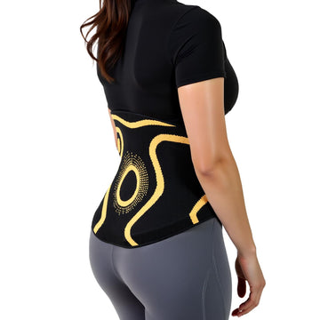 ORTONYX Lumbosacral Back Support Brace KB725, 3D knitted elastic lumbar brace in black/yellow, contoured fit on lower back