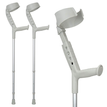 Pair of ORTONYX Progress II closed cuff forearm crutches; adjustable arm 8.5–11.5 in and height 30–40 in, rubber tips