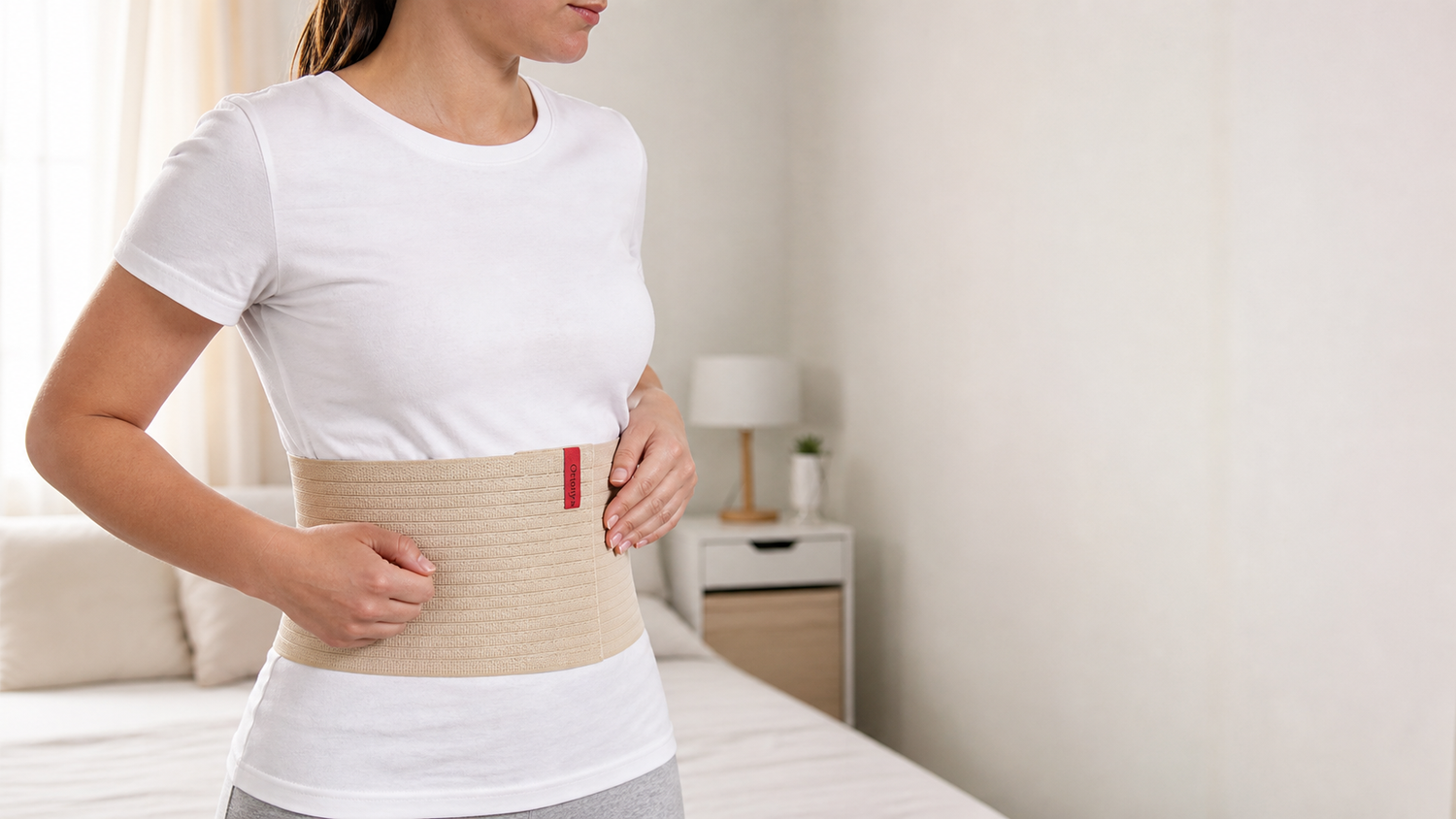 ORTONYX abdominal binder for hernia support worn around the abdomen