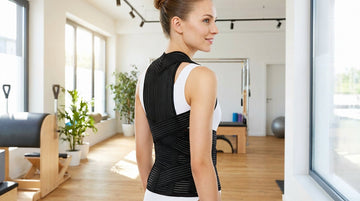 Person wearing ORTONYX full back dorsolumbar brace for spinal curve correction