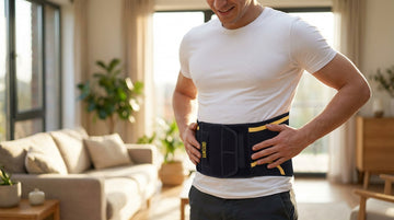Person wearing ORTONYX lumbar back brace for sciatica pain relief