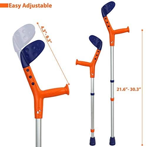 ORTONYX Tiki kids forearm crutches, orange/blue, with adjustable arm support; 21.6–30.3 in height and 4.3–8.3 in cuff length