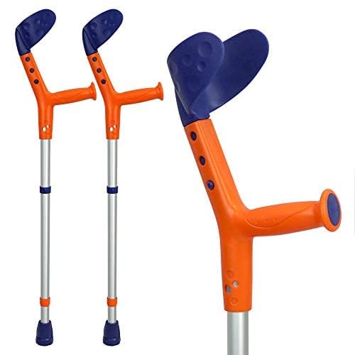 Purple/teal ORTONYX Tiki kids forearm crutches with adjustable arm cuff and telescoping shafts for pediatric elbow support