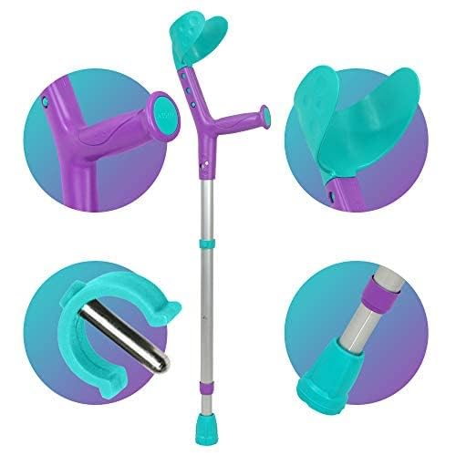 ORTONYX Tiki kids forearm crutch with adjustable arm support, ergonomic cuff, 10 height settings, non-slip rubber tip