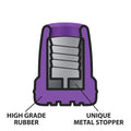 Purple ORTONYX crutch tip cross-section with high-grade rubber and unique metal stopper; replacement walking aid HDG920115X2