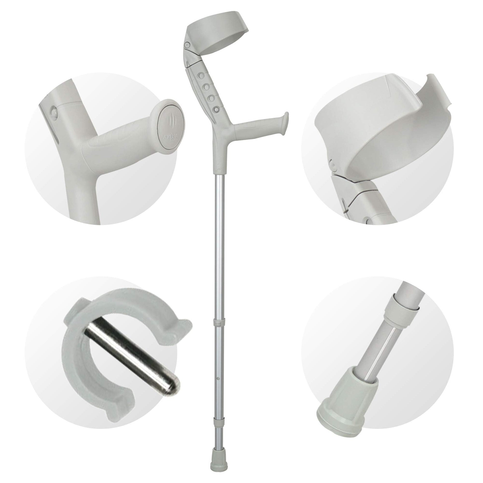 ORTONYX Progress-II closed-cuff adult forearm crutch with adjustable arm support, telescoping shaft, non-slip rubber tip.