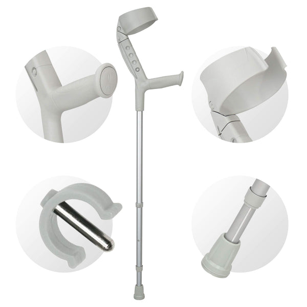 ORTONYX Progress-II closed-cuff adult forearm crutch with adjustable arm support, telescoping shaft, non-slip rubber tip.