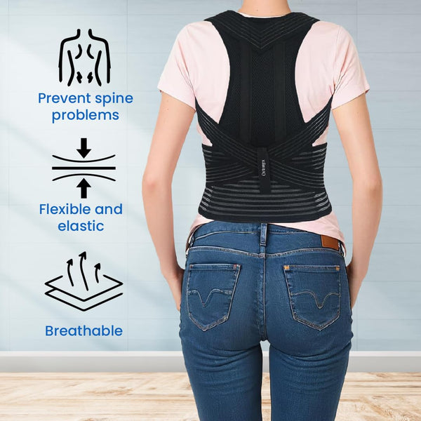 ORTONYX Back Brace Posture Corrector ACHB8247; breathable thoracic support with clavicle straps and waist hook-and-loop belt