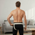 Back view: left side inguinal hernia truss with elastic strap, slim groin hernia support belt USACHB7270L