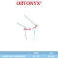 ORTONYX Kids Knee Brace ACJB2110 sizing guide: measure patellar circumference; fits 8–12 in (20–30 cm) youth knees