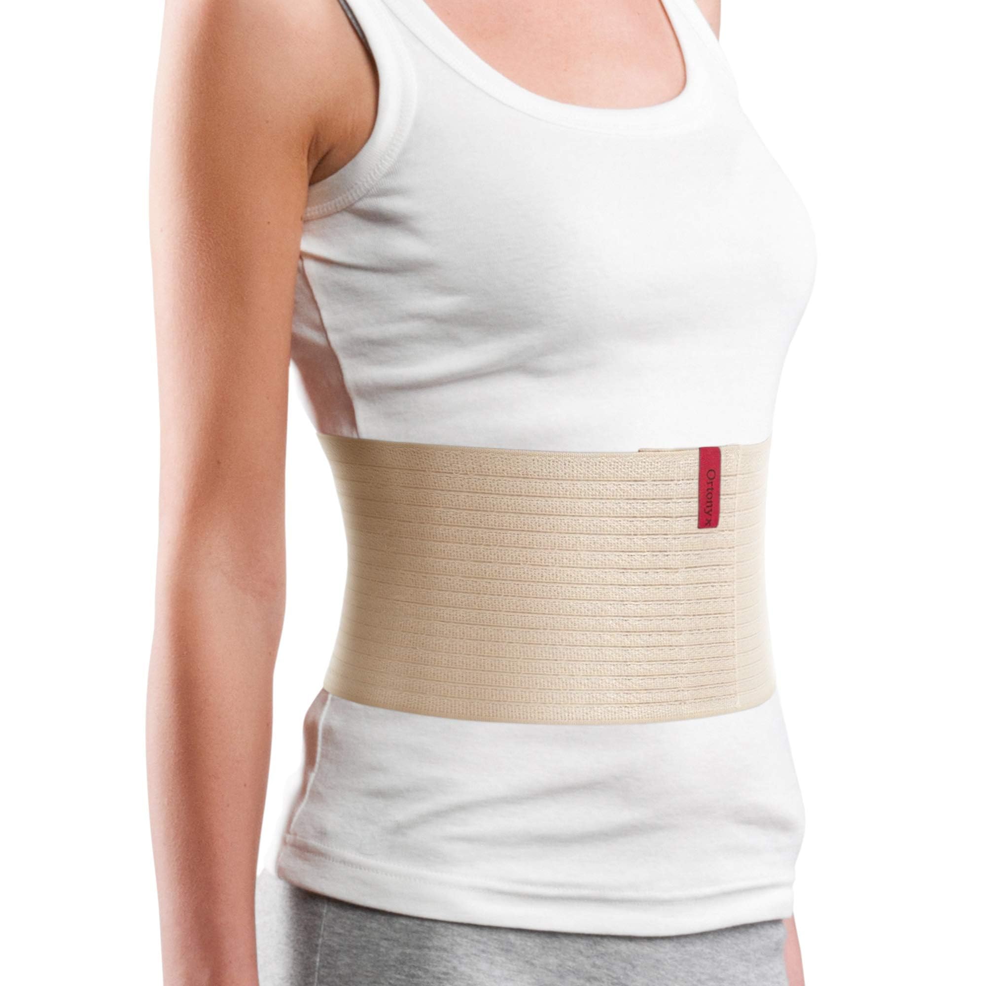 ORTONYX 6.25 inch abdominal binder on torso, breathable elastic lumbo-sacral support wrap for adjustable compression