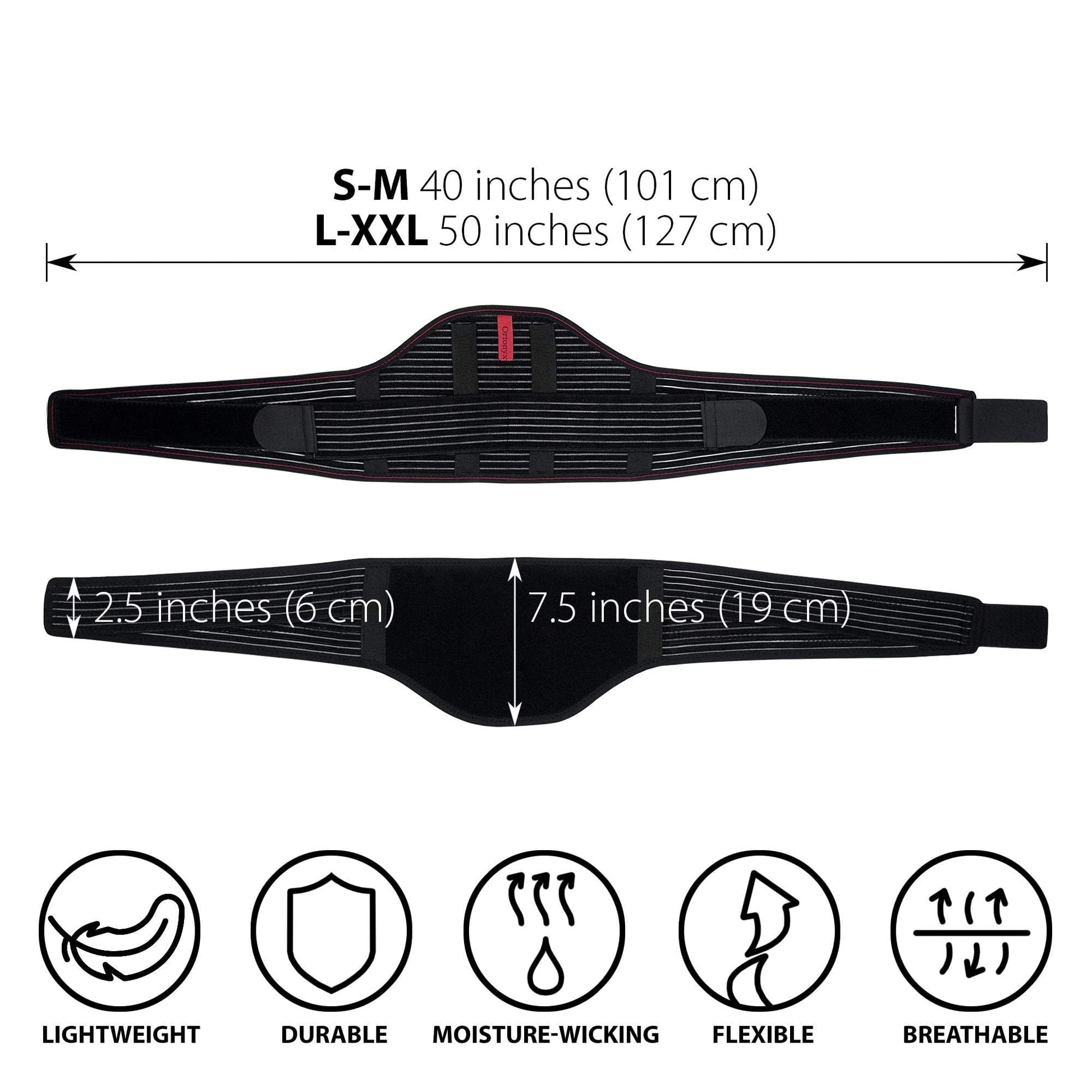 ORTONYX maternity support belt ACHB5203; black S-M 40in L-XXL 50in; 7.5in lumbar panel, hook-and-loop closure, breathable.