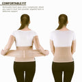 ORTONYX Abdominal Binder IMWB-568, beige; two rear views: model tightening Velcro wrap and wearing tapered waist/back support