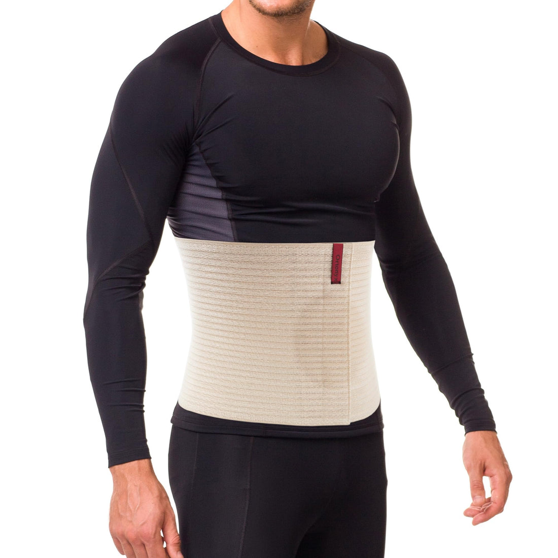Beige 10.25 in umbilical hernia belt, ribbed abdominal binder with hook-and-loop closure for navel and ventral hernia support