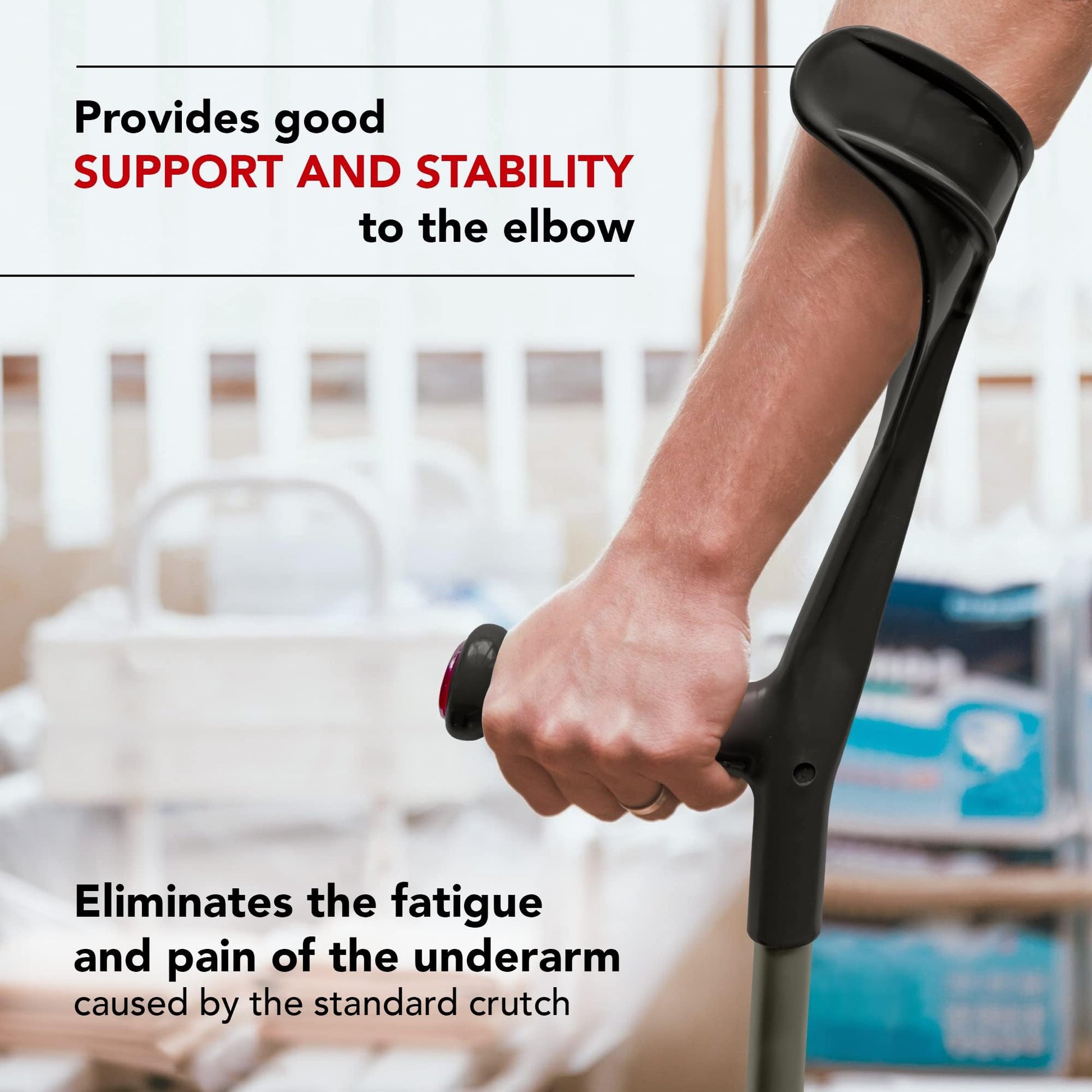 ORTONYX forearm crutch AL01 for adults with open cuff and red light reflector; hand grips handle on sturdy aluminum shaft