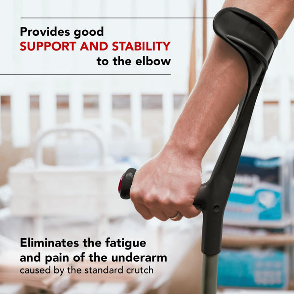 ORTONYX forearm crutch AL01 for adults with open cuff and red light reflector; hand grips handle on sturdy aluminum shaft