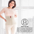 Woman wearing beige ORTONYX abdominal binder 524010, breathable elastic for postpartum/post-surgery adjustable compression