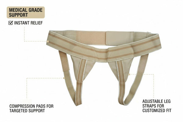 ORTONYX bilateral inguinal hernia truss support belt with silicone pads and adjustable leg straps for groin hernia support