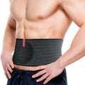 Elastic Umbilical Hernia Belt abdominal support binder worn at the waist; black striped wrap for belly button hernia support.
