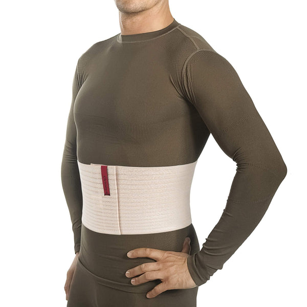 ORTONYX 6.25 inch abdominal binder worn on torso; breathable elastic lumbosacral support belt with hook-and-loop closure.
