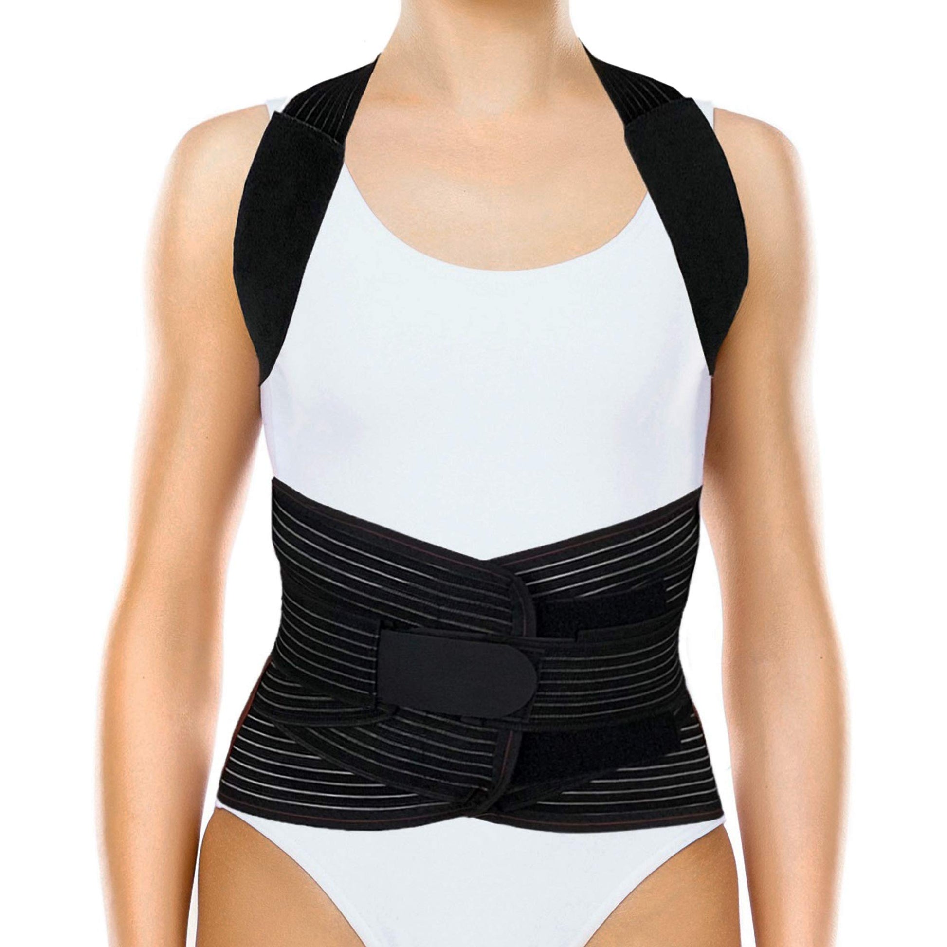 Thoracic lumbosacral orthosis Full Back dorsolumbar posture corrector with shoulder straps, lumbar wrap; breathable elastic