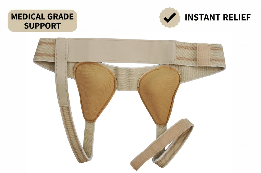 ORTONYX bilateral inguinal hernia truss support belt with adjustable elastic straps and low-profile groin support
