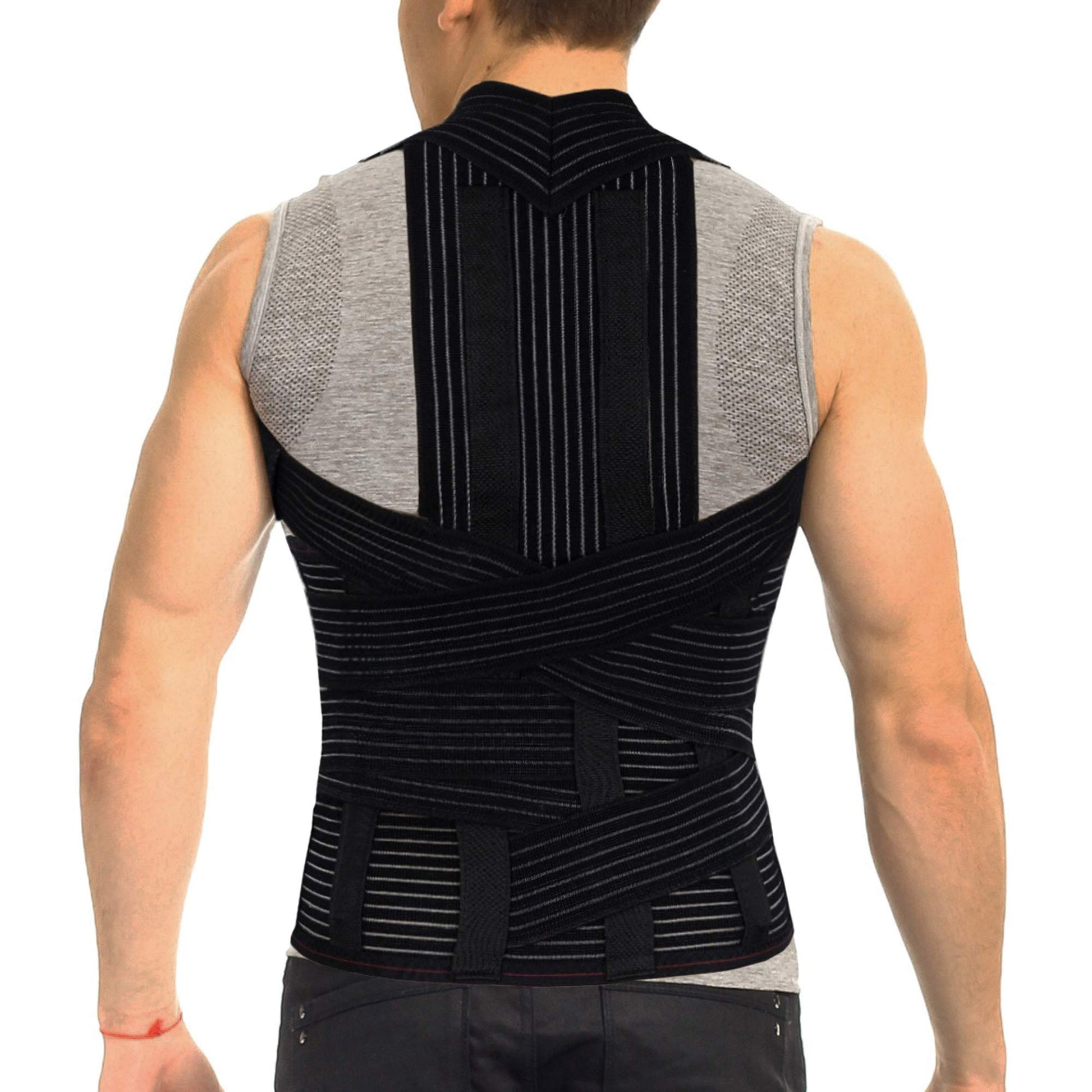 ORTONYX TLSO thoracic lumbosacral orthosis, full-back dorsolumbar posture corrector with steel stays and crisscross straps.