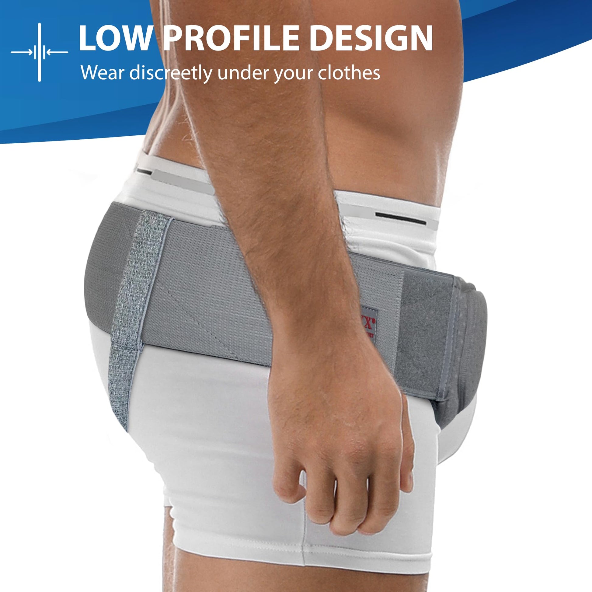 ORTONYX Inguinal Hernia Belt, low-profile groin support with right‑side compression pad and adjustable hook‑and‑loop strap