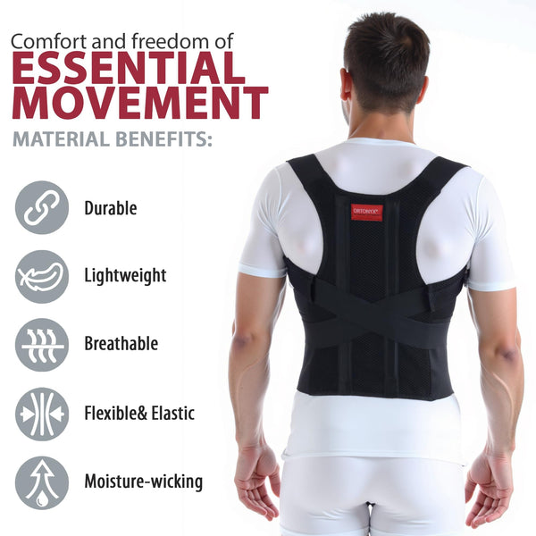 ORTONYX 656 posture corrector back brace; mesh thoracic panel, X-straps, hook-and-loop belt for clavicle/shoulder support