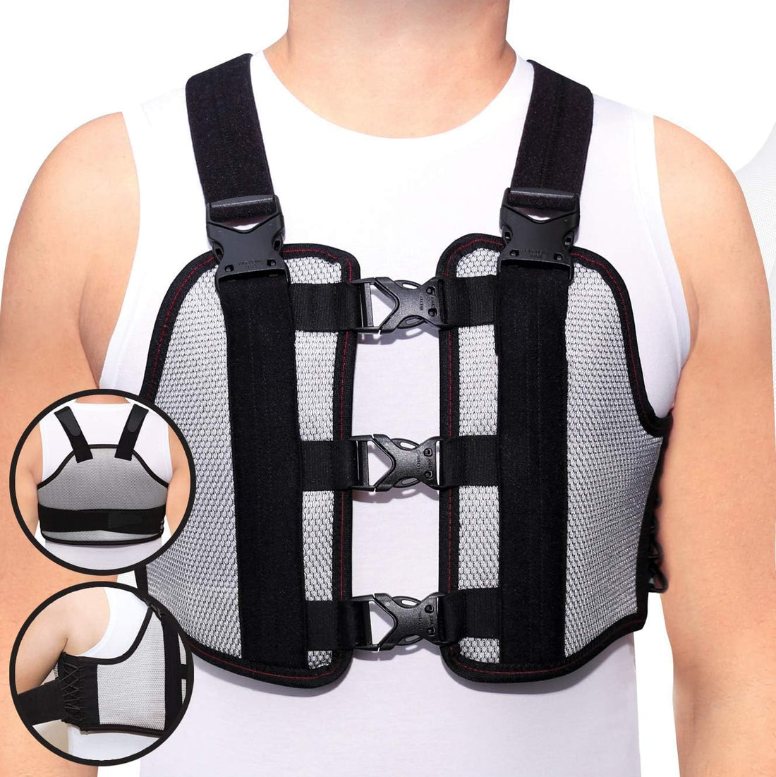 ORTONYX sternum and thorax chest brace ACHB5255, mesh with 3 front buckles, cross-back straps, post-sternotomy support