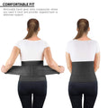 Back views of ORTONYX Abdominal Binder IMWB-568; adjustable Velcro wrap for lumbar/abdominal support, breathable tapered fit