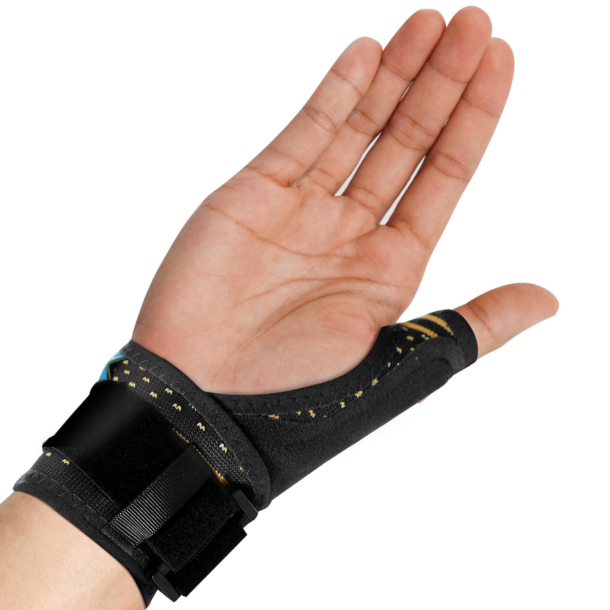 ORTONYX Thumb Immobilizer Brace ACKB433 on hand, thumb spica support with splint, hook-and-loop wrist strap, breathable.