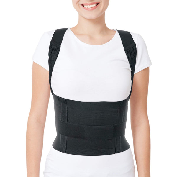 ORTONYX 656 black posture corrector back brace with adjustable hook-and-loop waist belt and clavicle shoulder support straps.