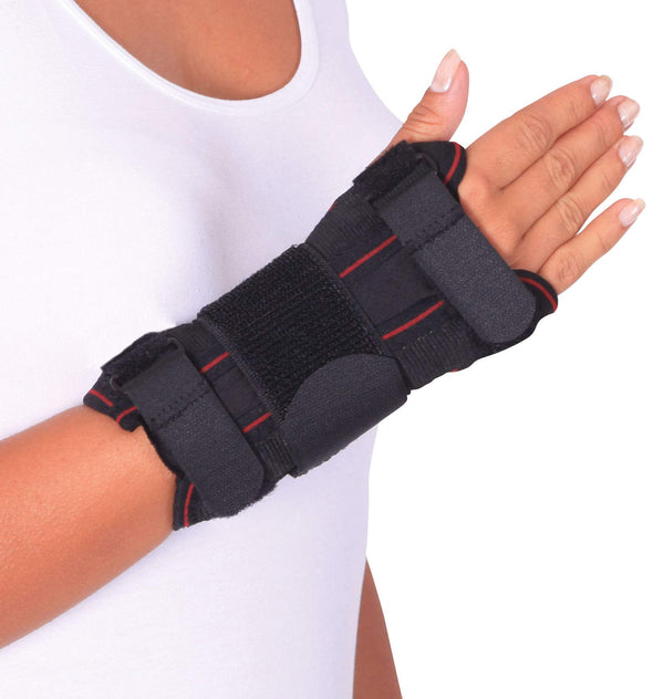 ORTONYX wrist support brace with splint on hand, compression-knit with adjustable straps and palmar pad for carpal tunnel