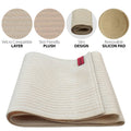Beige umbilical hernia belt, 10.25 in abdominal binder with Velcro-compatible fabric and removable silicone navel pad