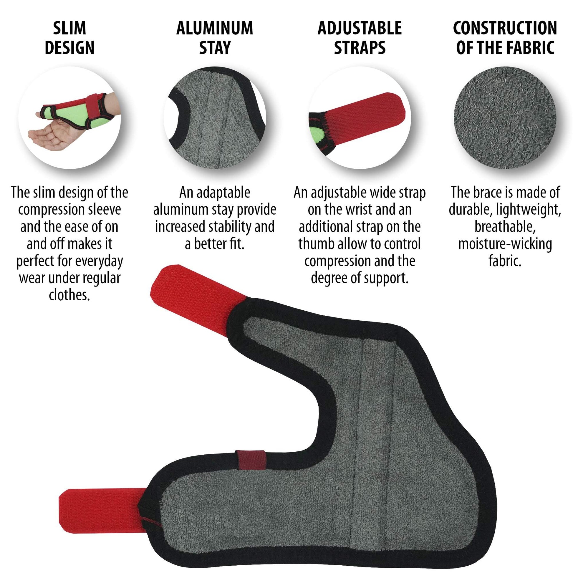 ORTONYX Kids Thumb Immobilizer Brace ACJB2303 thumb spica splint with red adjustable wrist/thumb straps and aluminum stay