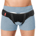 ORTONYX hernia belt with dual inguinal pads and adjustable hook-and-loop straps for sports hernia support; breathable fabric.