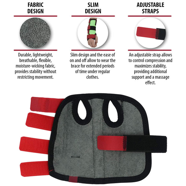 ORTONYX Kids Wrist Support pediatric brace, gray with red hook‑and‑loop straps; breathable knit detail and slim on‑wrist view