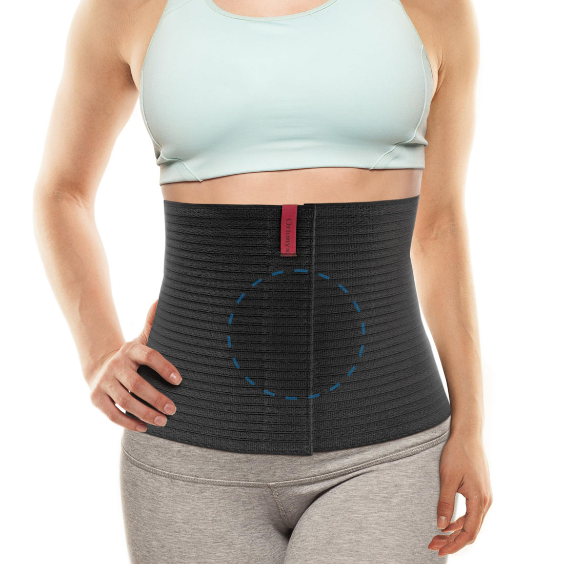 Beige 10.25 in umbilical hernia belt, ribbed abdominal binder with hook-and-loop closure for navel and ventral hernia support