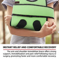 Child wearing ORTONYX kids arm sling shoulder immobilizer brace with swathe, hook-and-loop closures for rotator cuff support