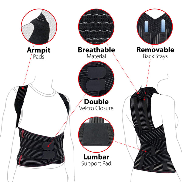 ORTONYX TLSO dorsolumbar posture corrector with breathable fabric, double Velcro closure, lumbar pad, removable back stays.