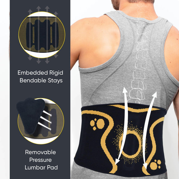 ORTONYX Back Support Brace KB726, 3D knitted back brace with embedded rigid stays, breathable mesh, removable lumbar pad.