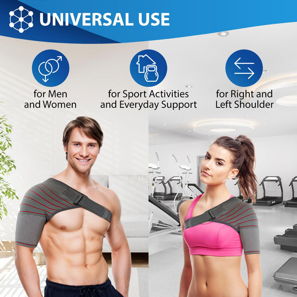 ORTONYX shoulder stability brace 3D knit compression sleeve with strap; reversible left/right rotator cuff support