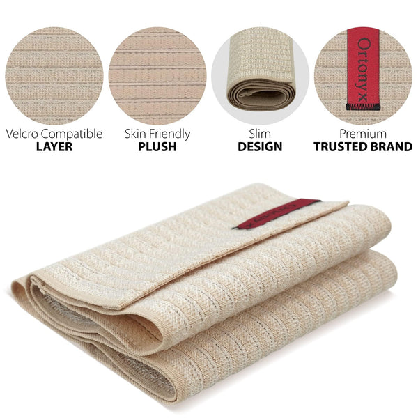 ORTONYX 6.25 inch abdominal binder in beige, breathable elastic with hook-and-loop closure; slim lumbosacral support wrap