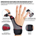 Hand wearing ORTONYX thumb spica splint with moldable aluminum stay, breathable knit, and adjustable hook‑and‑loop straps