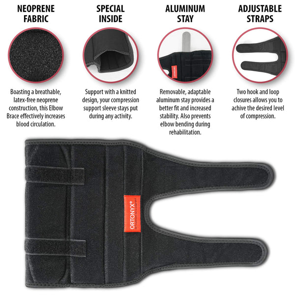 ORTONYX elbow support brace VCOXEB01, neoprene, removable aluminum stay and hook-and-loop straps for cubital tunnel support