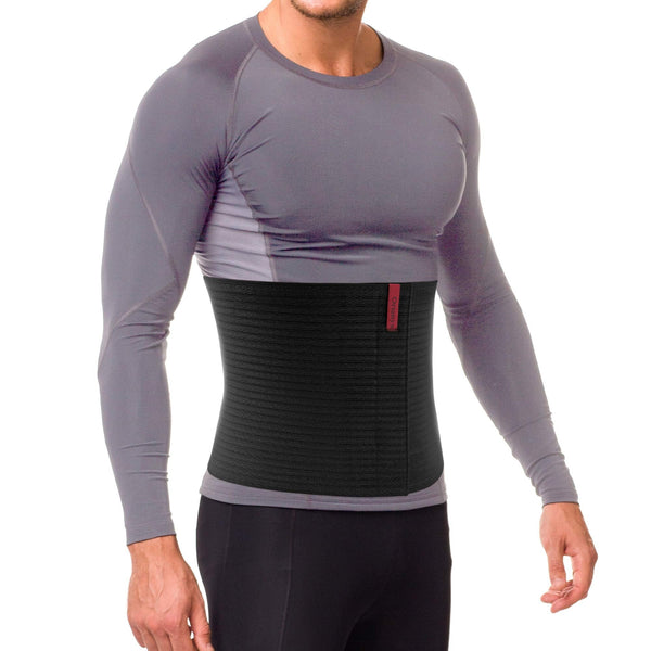 ORTONYX abdominal binder 524010, black 10.25in breathable elastic compression belt worn on torso with Velcro-adjustable fit.