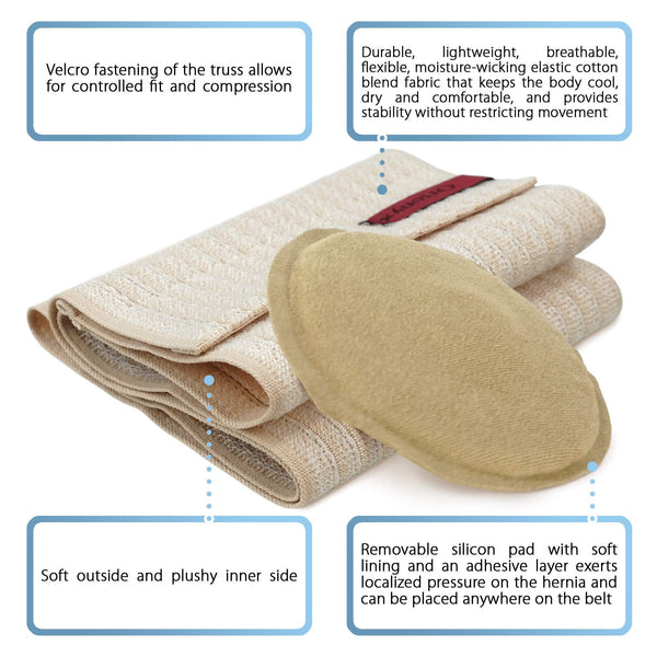ORTONYX umbilical hernia belt with removable silicone pad, breathable elastic abdominal binder and hook-and-loop closure.