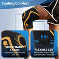 ORTONYX knee compression sleeve, 3D knitted knee brace with breathable mesh and patella ring knee support shown on bent leg