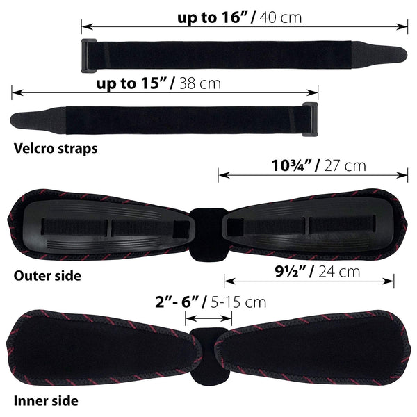 Ankle Stabilizer Brace stirrup splint with rigid lateral shells, removable soft liner, two Velcro straps; 27cm, 24cm, 5–15cm.